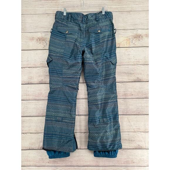 Burton DryRide Stripe Print Cargo Snowboard Pants Womens Medium Turquoise Blue - Picture 2 of 13